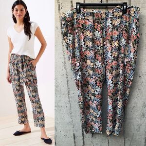 LOFT Floral Paper Bag Pull On Elastic Waist Pant Spring Garden Cottagecore XL